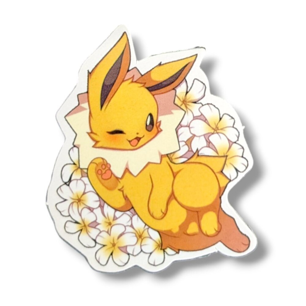 Anime Pokemon Vinyl Sticker (KK19): Jolteon with Flowers, 1.75 in.